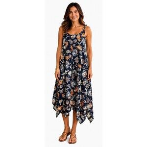 Nina Leonard L 12 14 Floral Garden Lined Sleeveless Lace Asymmetric Hem Dress